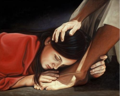 The Penitent in tears Behind the Saviour